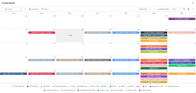 Calendrier des matchs pour cette saison